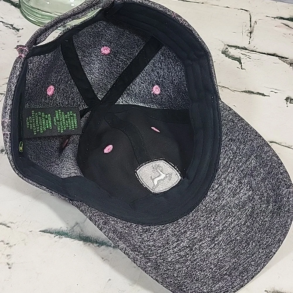 John Deere Youth Hat Gray Pink One Size Adjustable Ball Cap